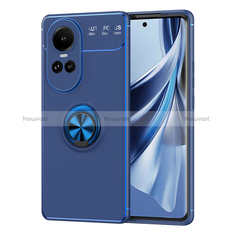 Ultra-thin Silicone Gel Soft Case Cover with Magnetic Finger Ring Stand SD2 for Oppo Reno10 Pro 5G Blue