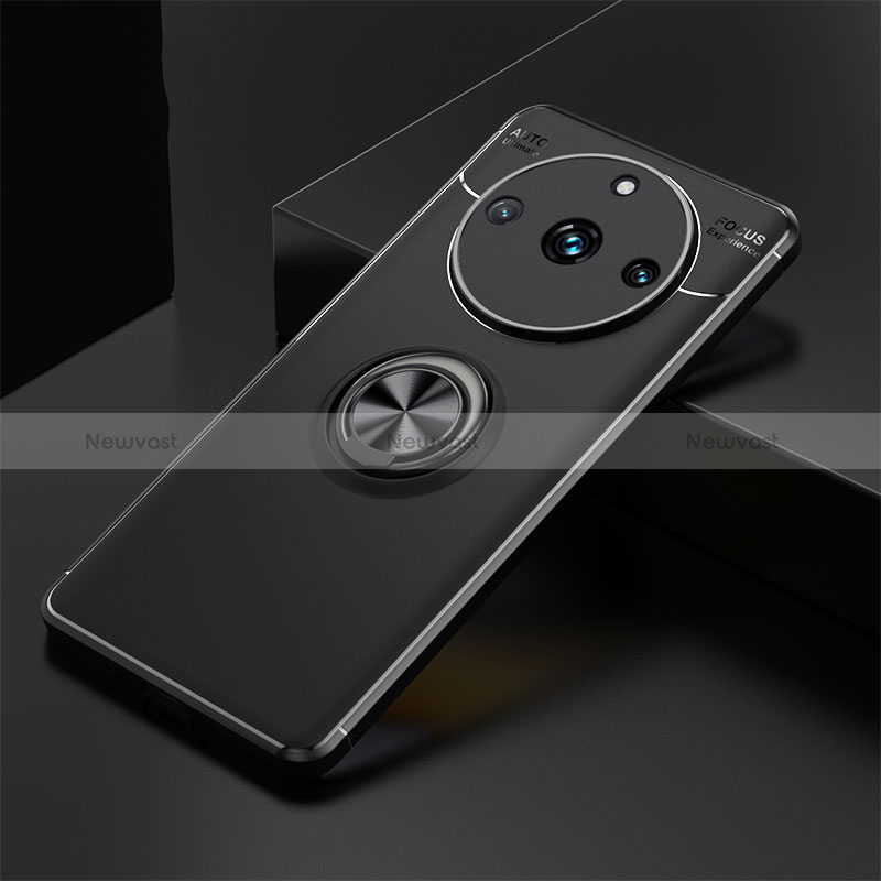 Ultra-thin Silicone Gel Soft Case Cover with Magnetic Finger Ring Stand SD2 for Realme 11 Pro 5G Black