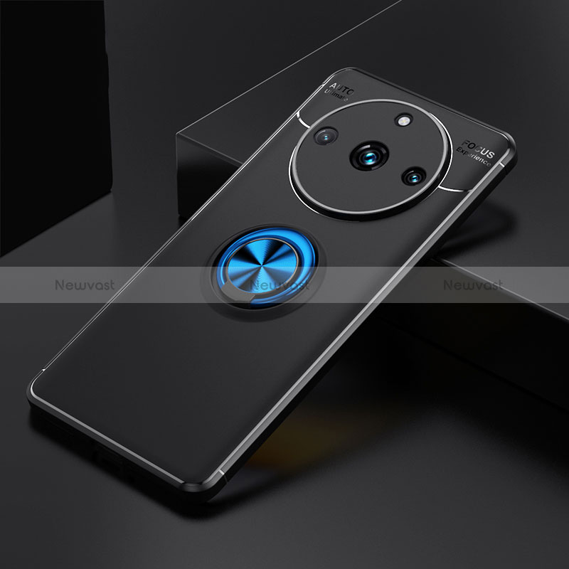 Ultra-thin Silicone Gel Soft Case Cover with Magnetic Finger Ring Stand SD2 for Realme 11 Pro 5G Blue and Black