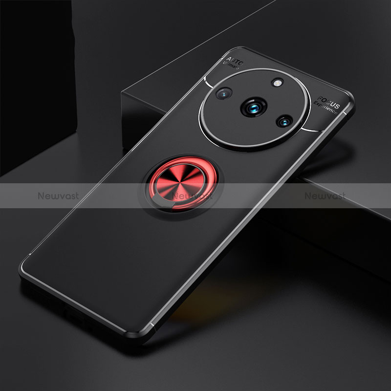 Ultra-thin Silicone Gel Soft Case Cover with Magnetic Finger Ring Stand SD2 for Realme 11 Pro 5G Red and Black