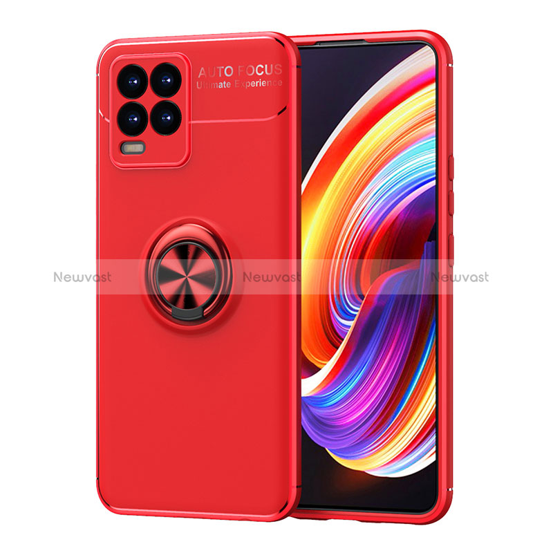 Ultra-thin Silicone Gel Soft Case Cover with Magnetic Finger Ring Stand SD2 for Realme 8 4G Red