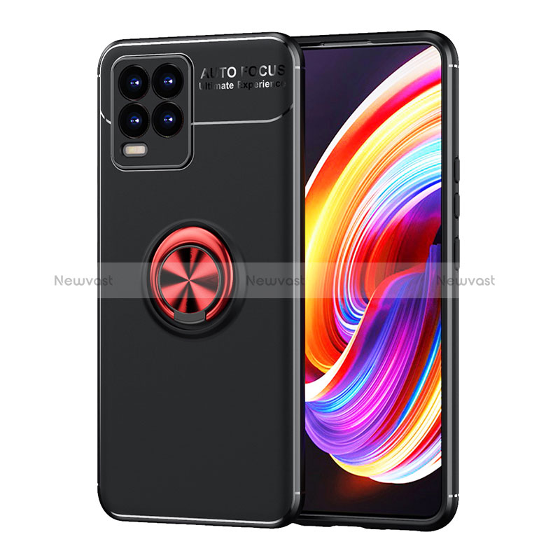 Ultra-thin Silicone Gel Soft Case Cover with Magnetic Finger Ring Stand SD2 for Realme 8 Pro Red and Black