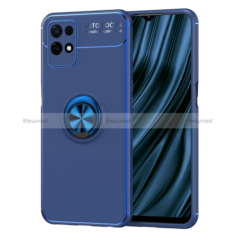 Ultra-thin Silicone Gel Soft Case Cover with Magnetic Finger Ring Stand SD2 for Realme 8i Blue