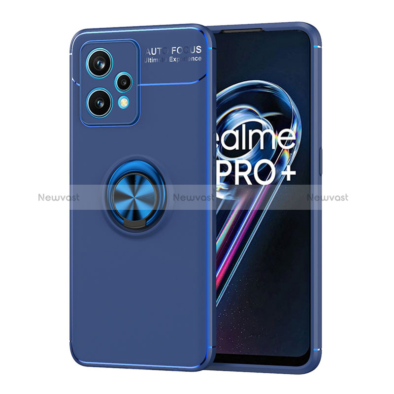 Ultra-thin Silicone Gel Soft Case Cover with Magnetic Finger Ring Stand SD2 for Realme 9 4G Blue