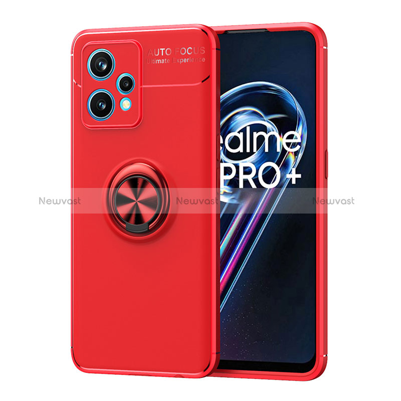 Ultra-thin Silicone Gel Soft Case Cover with Magnetic Finger Ring Stand SD2 for Realme 9 4G Red