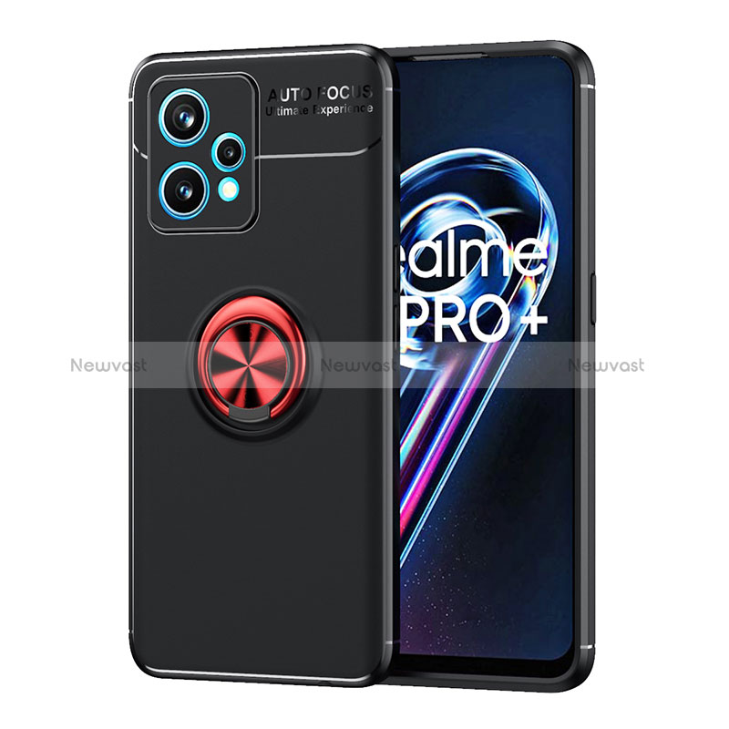 Ultra-thin Silicone Gel Soft Case Cover with Magnetic Finger Ring Stand SD2 for Realme 9 Pro+ Plus 5G Red and Black