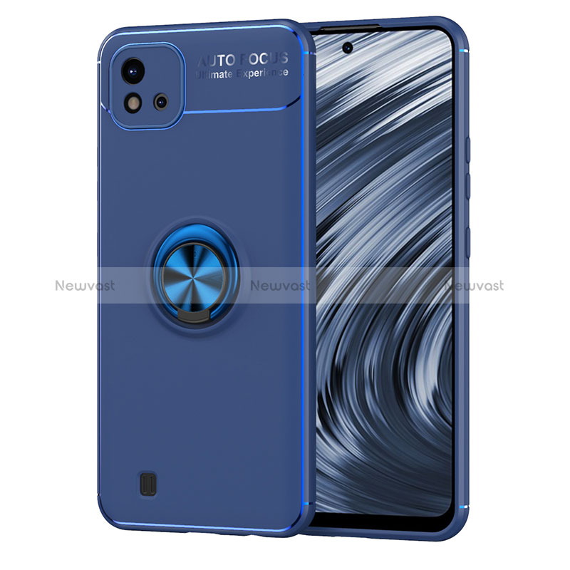 Ultra-thin Silicone Gel Soft Case Cover with Magnetic Finger Ring Stand SD2 for Realme C11 (2021) Blue