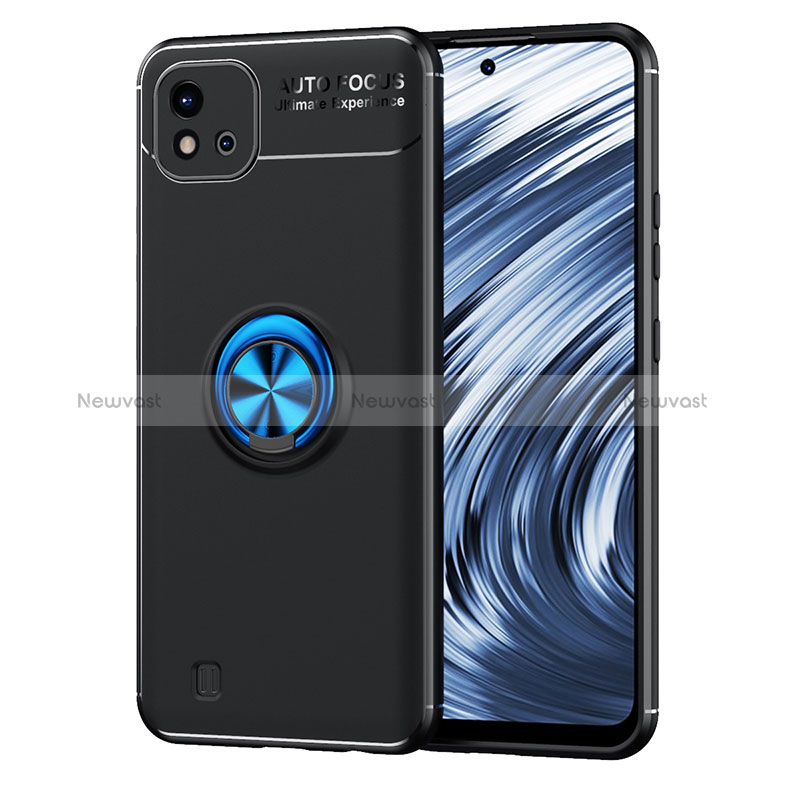 Ultra-thin Silicone Gel Soft Case Cover with Magnetic Finger Ring Stand SD2 for Realme C11 (2021) Blue and Black