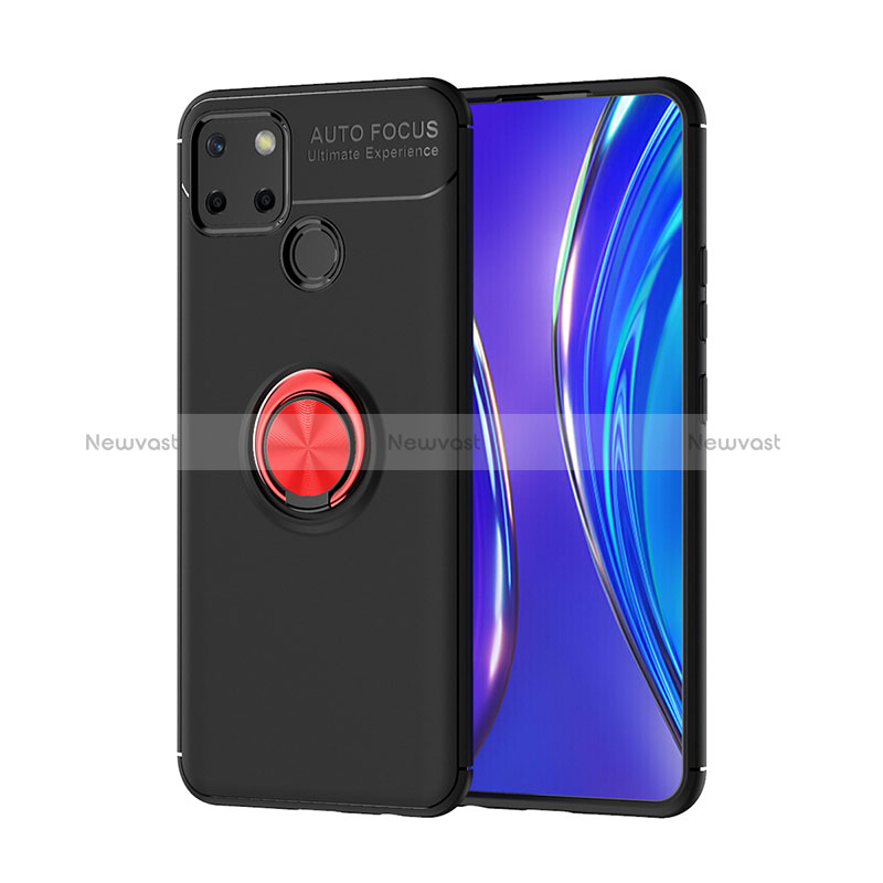 Ultra-thin Silicone Gel Soft Case Cover with Magnetic Finger Ring Stand SD2 for Realme C12 Red and Black