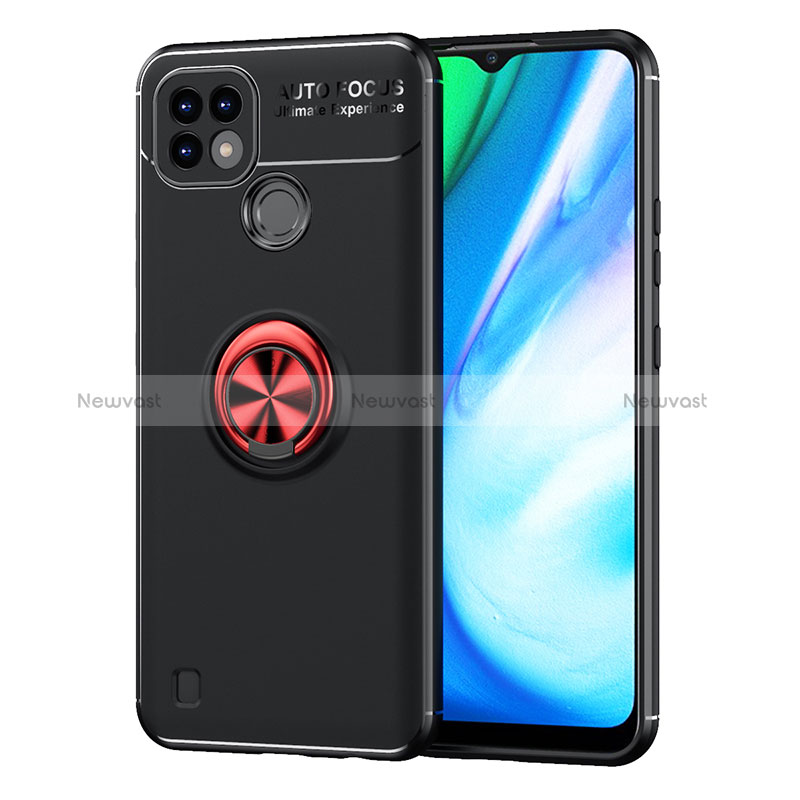 Ultra-thin Silicone Gel Soft Case Cover with Magnetic Finger Ring Stand SD2 for Realme C21 Red and Black