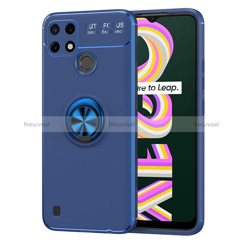 Ultra-thin Silicone Gel Soft Case Cover with Magnetic Finger Ring Stand SD2 for Realme C25Y India Blue