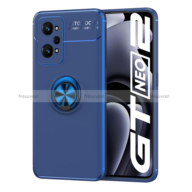 Ultra-thin Silicone Gel Soft Case Cover with Magnetic Finger Ring Stand SD2 for Realme GT Neo 3T 5G Blue