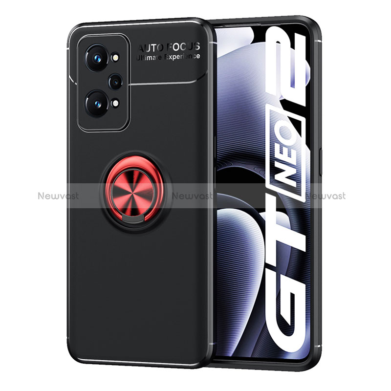 Ultra-thin Silicone Gel Soft Case Cover with Magnetic Finger Ring Stand SD2 for Realme GT2 5G Red and Black