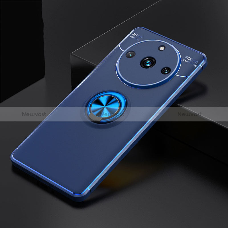 Ultra-thin Silicone Gel Soft Case Cover with Magnetic Finger Ring Stand SD2 for Realme Narzo 60 Pro 5G Blue