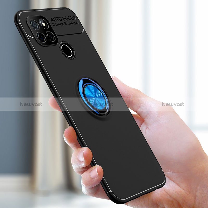 Ultra-thin Silicone Gel Soft Case Cover with Magnetic Finger Ring Stand SD2 for Realme Q2i 5G