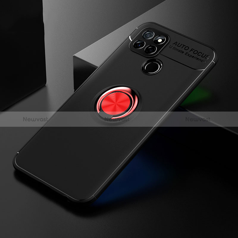 Ultra-thin Silicone Gel Soft Case Cover with Magnetic Finger Ring Stand SD2 for Realme Q2i 5G Red and Black