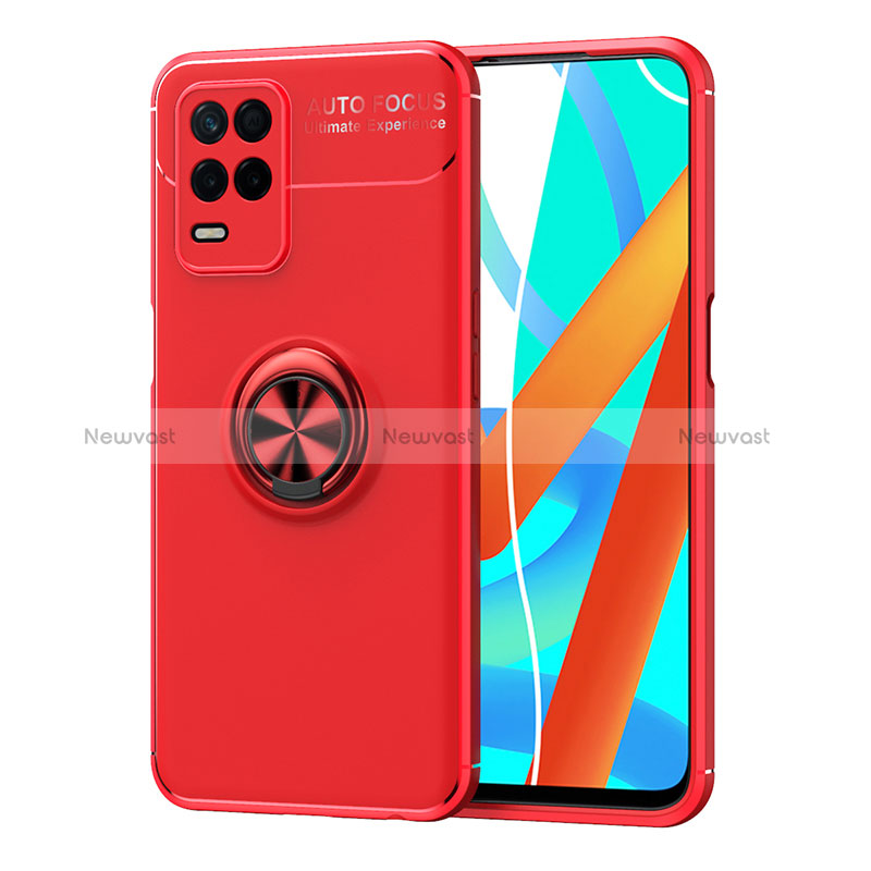 Ultra-thin Silicone Gel Soft Case Cover with Magnetic Finger Ring Stand SD2 for Realme Q3 5G Red
