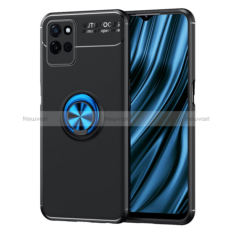 Ultra-thin Silicone Gel Soft Case Cover with Magnetic Finger Ring Stand SD2 for Realme V11s 5G Blue and Black