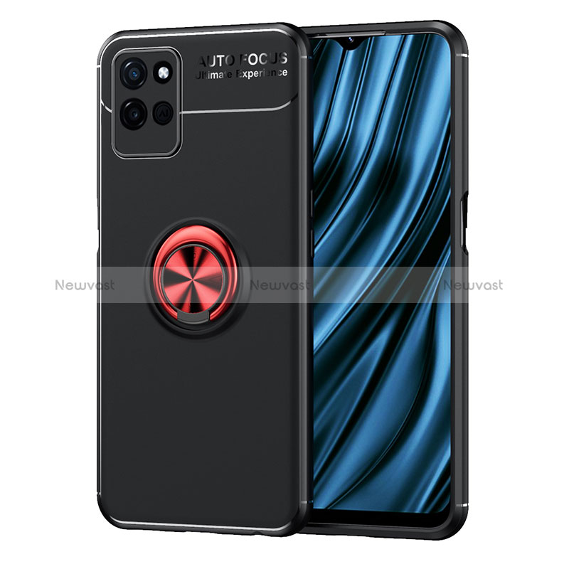 Ultra-thin Silicone Gel Soft Case Cover with Magnetic Finger Ring Stand SD2 for Realme V11s 5G Red and Black