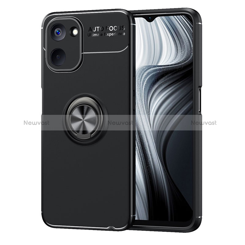 Ultra-thin Silicone Gel Soft Case Cover with Magnetic Finger Ring Stand SD2 for Realme V30 5G Black