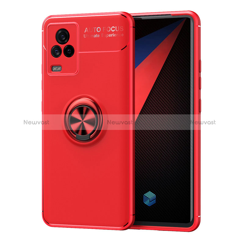 Ultra-thin Silicone Gel Soft Case Cover with Magnetic Finger Ring Stand SD2 for Vivo iQOO 7 5G Red