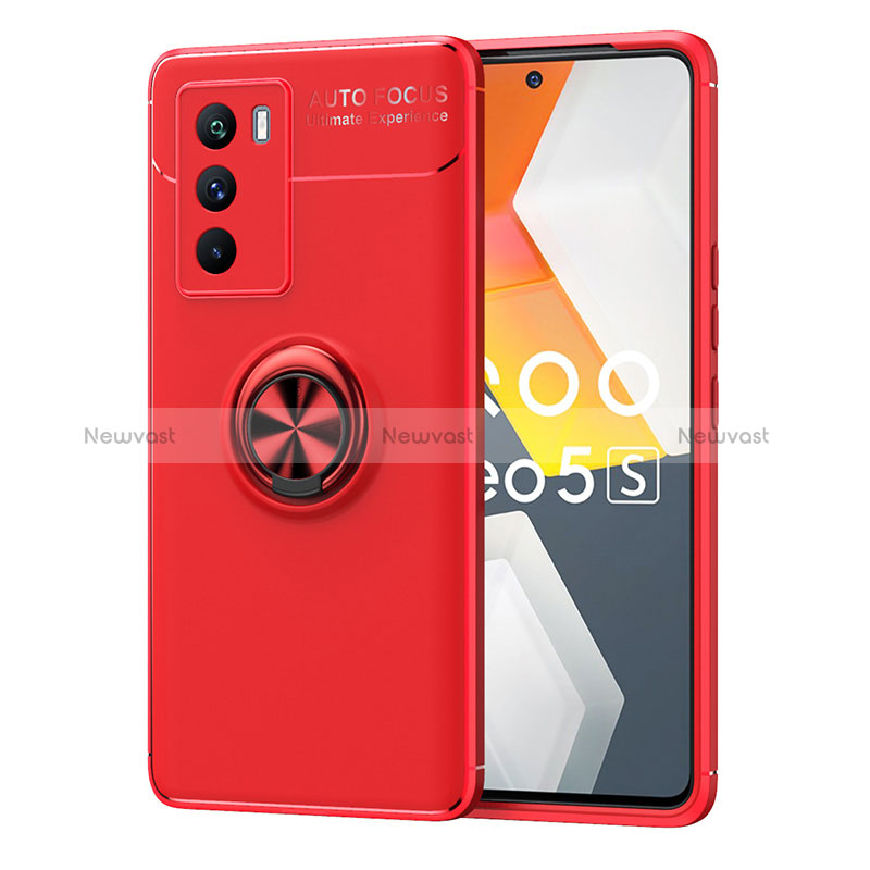 Ultra-thin Silicone Gel Soft Case Cover with Magnetic Finger Ring Stand SD2 for Vivo iQOO Neo5S 5G Red