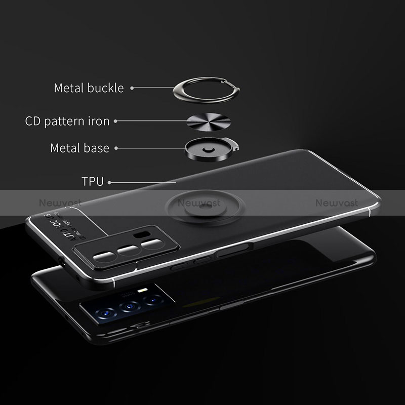 Ultra-thin Silicone Gel Soft Case Cover with Magnetic Finger Ring Stand SD2 for Vivo iQOO Z5 5G