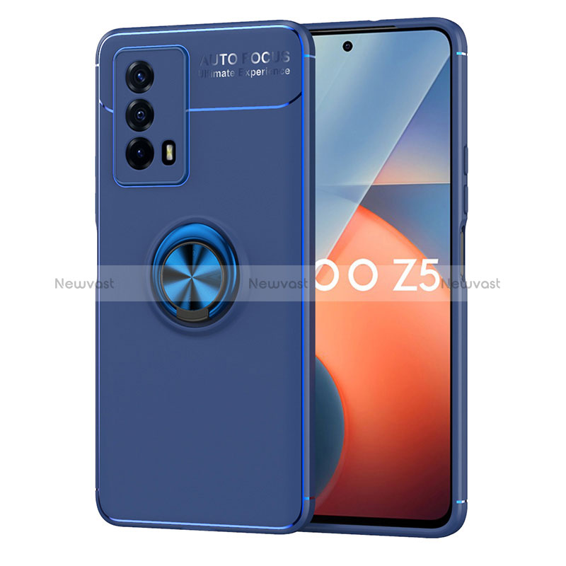 Ultra-thin Silicone Gel Soft Case Cover with Magnetic Finger Ring Stand SD2 for Vivo iQOO Z5 5G Blue