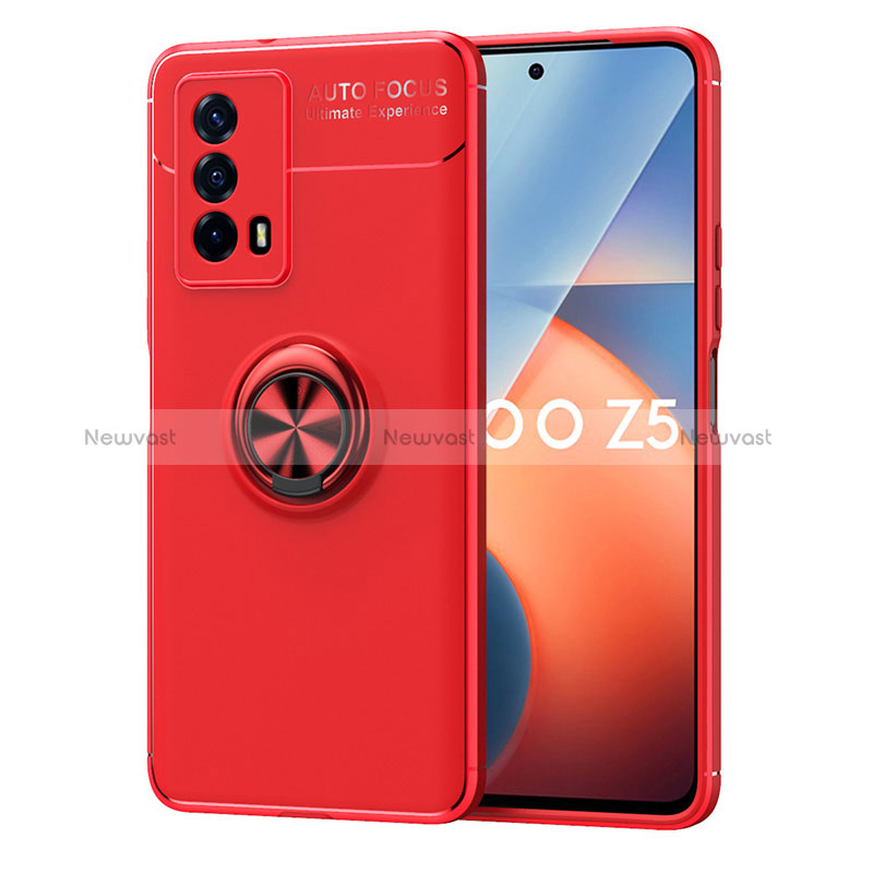 Ultra-thin Silicone Gel Soft Case Cover with Magnetic Finger Ring Stand SD2 for Vivo iQOO Z5 5G Red