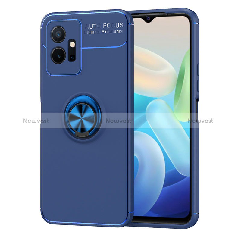 Ultra-thin Silicone Gel Soft Case Cover with Magnetic Finger Ring Stand SD2 for Vivo iQOO Z6 5G Blue