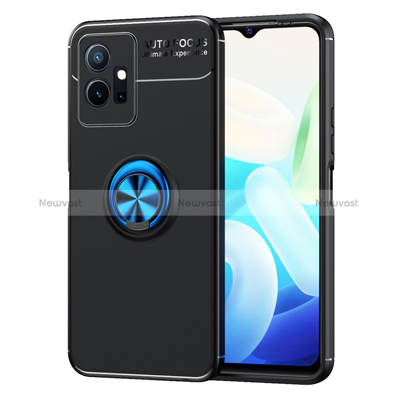 Ultra-thin Silicone Gel Soft Case Cover with Magnetic Finger Ring Stand SD2 for Vivo iQOO Z6 5G Blue and Black