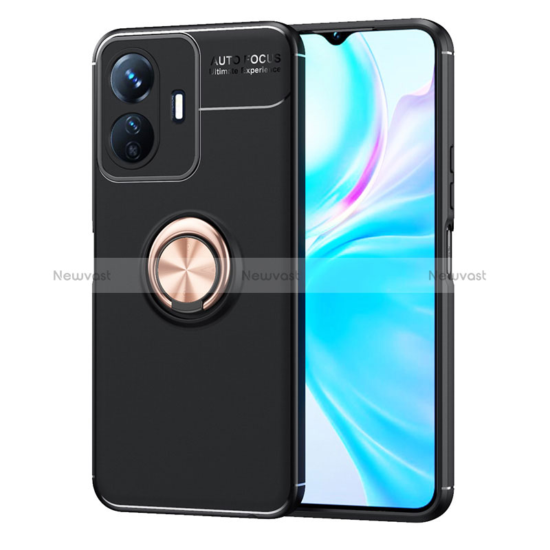 Ultra-thin Silicone Gel Soft Case Cover with Magnetic Finger Ring Stand SD2 for Vivo iQOO Z6 Lite 5G