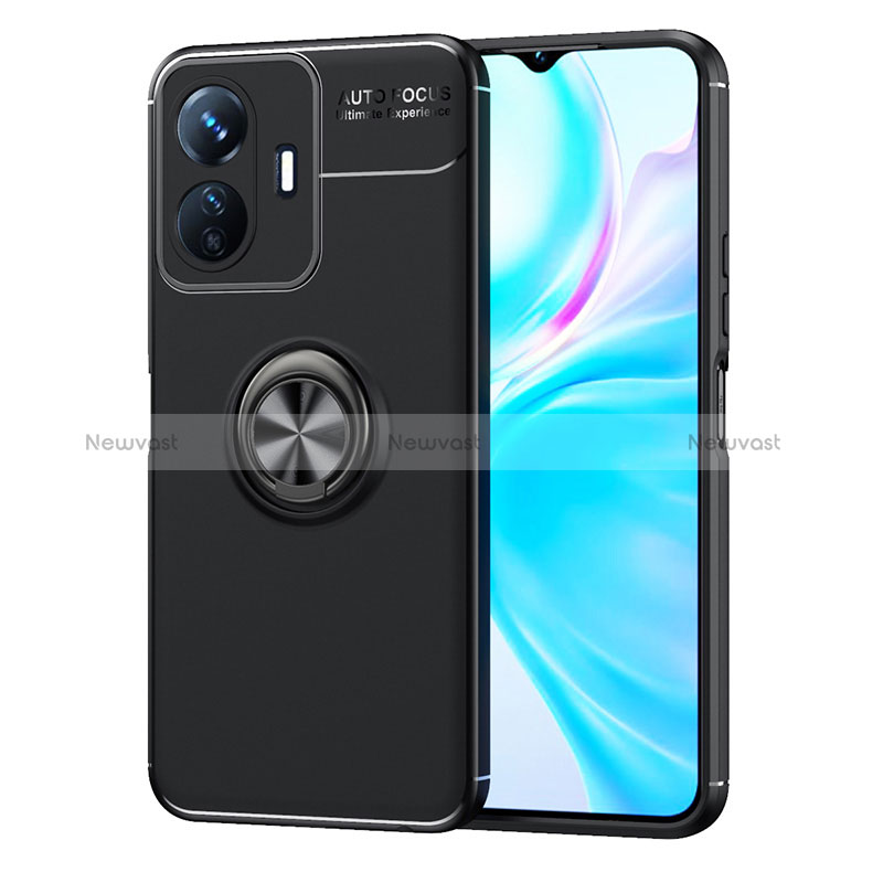 Ultra-thin Silicone Gel Soft Case Cover with Magnetic Finger Ring Stand SD2 for Vivo iQOO Z6 Lite 5G Black