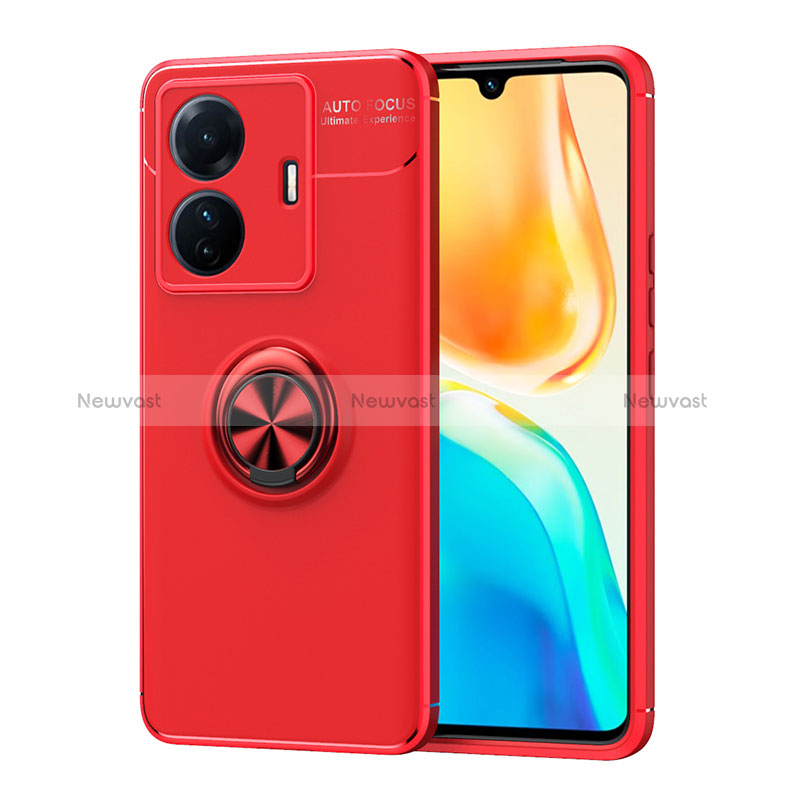 Ultra-thin Silicone Gel Soft Case Cover with Magnetic Finger Ring Stand SD2 for Vivo iQOO Z6 Pro 5G Red