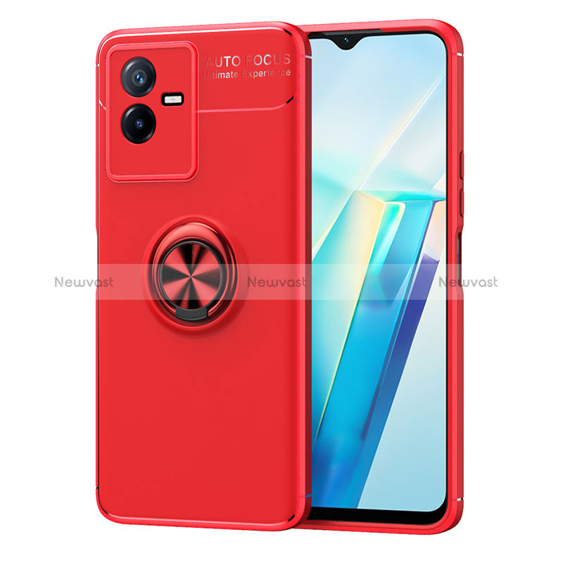 Ultra-thin Silicone Gel Soft Case Cover with Magnetic Finger Ring Stand SD2 for Vivo iQOO Z6x Red