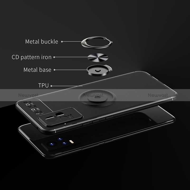 Ultra-thin Silicone Gel Soft Case Cover with Magnetic Finger Ring Stand SD2 for Vivo V21e 4G