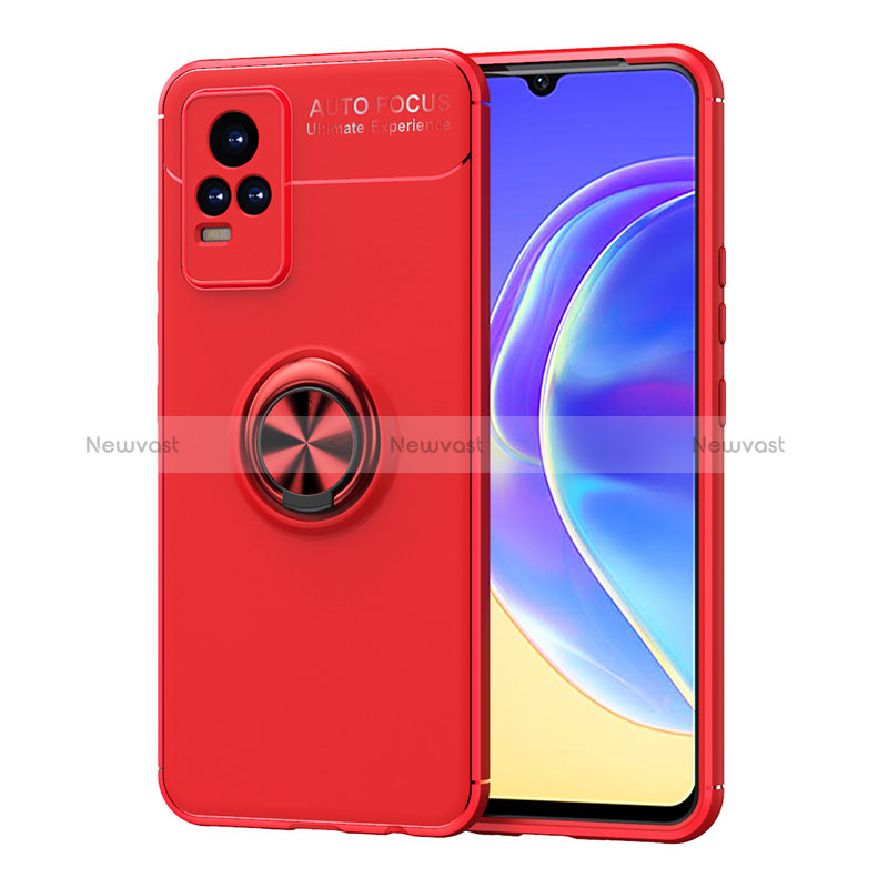 Ultra-thin Silicone Gel Soft Case Cover with Magnetic Finger Ring Stand SD2 for Vivo V21e 4G