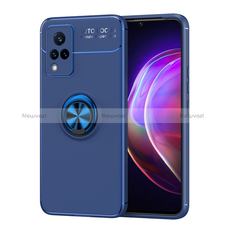 Ultra-thin Silicone Gel Soft Case Cover with Magnetic Finger Ring Stand SD2 for Vivo V21s 5G Blue