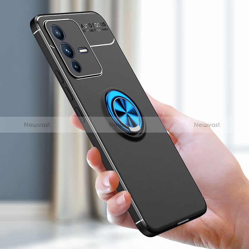 Ultra-thin Silicone Gel Soft Case Cover with Magnetic Finger Ring Stand SD2 for Vivo V23 5G