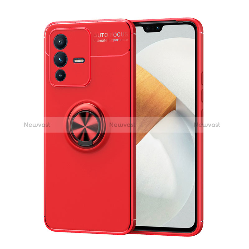 Ultra-thin Silicone Gel Soft Case Cover with Magnetic Finger Ring Stand SD2 for Vivo V23 Pro 5G Red