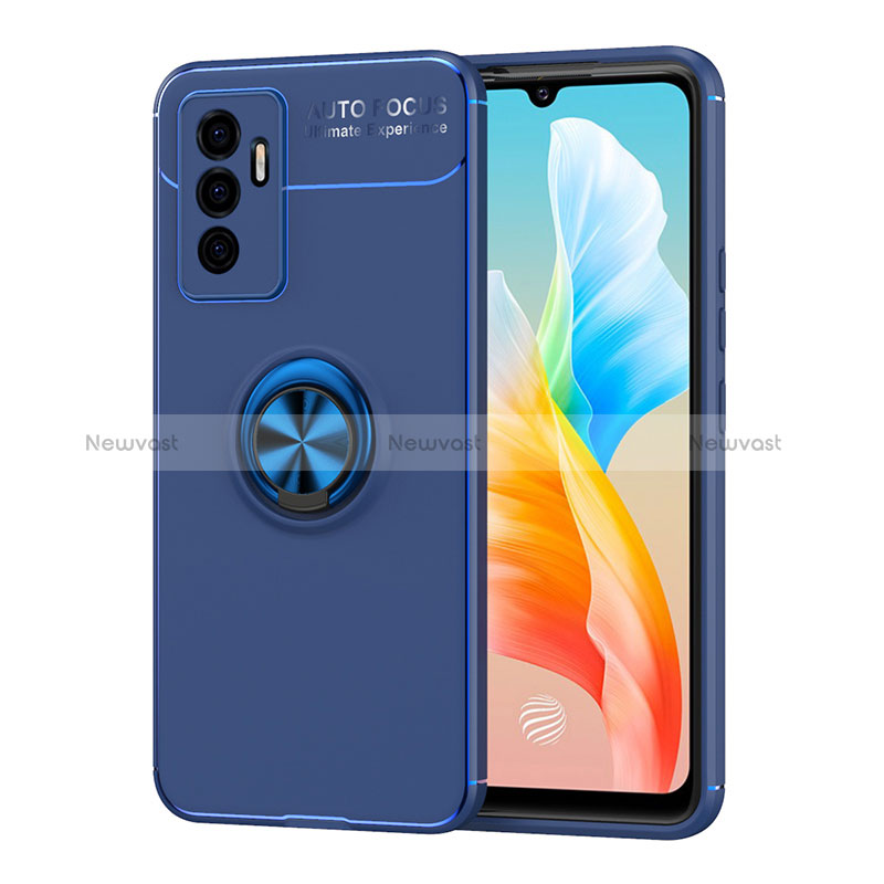 Ultra-thin Silicone Gel Soft Case Cover with Magnetic Finger Ring Stand SD2 for Vivo V23e 5G Blue