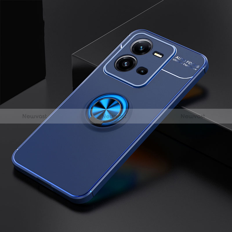 Ultra-thin Silicone Gel Soft Case Cover with Magnetic Finger Ring Stand SD2 for Vivo V25 5G