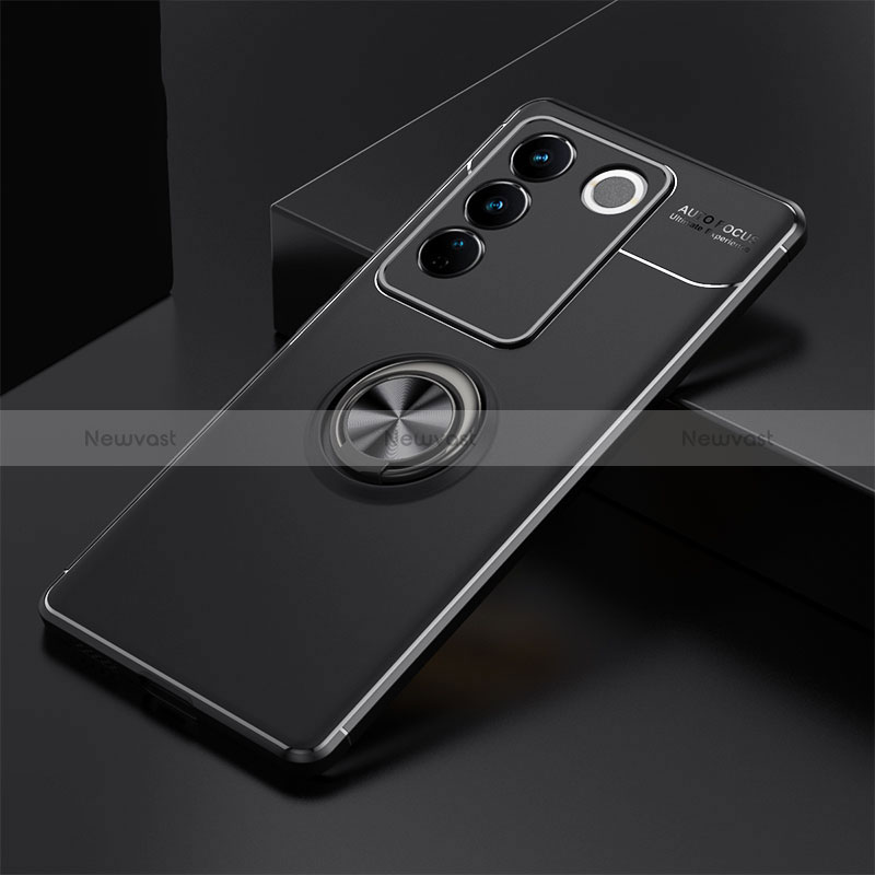 Ultra-thin Silicone Gel Soft Case Cover with Magnetic Finger Ring Stand SD2 for Vivo V27 Pro 5G