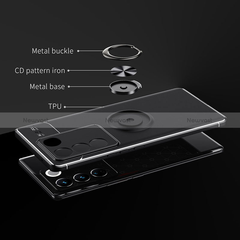 Ultra-thin Silicone Gel Soft Case Cover with Magnetic Finger Ring Stand SD2 for Vivo V27e 5G