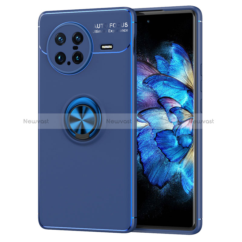 Ultra-thin Silicone Gel Soft Case Cover with Magnetic Finger Ring Stand SD2 for Vivo X Note Blue