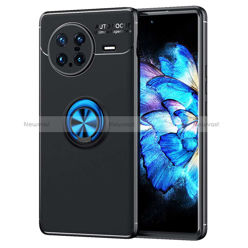 Ultra-thin Silicone Gel Soft Case Cover with Magnetic Finger Ring Stand SD2 for Vivo X Note Blue and Black