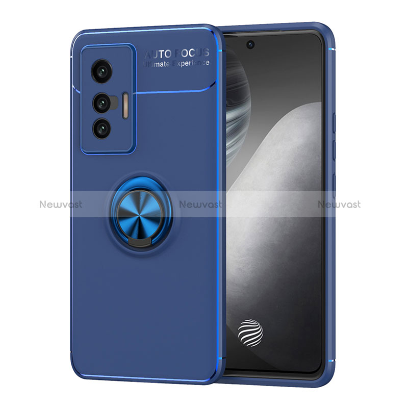 Ultra-thin Silicone Gel Soft Case Cover with Magnetic Finger Ring Stand SD2 for Vivo X70 5G Blue