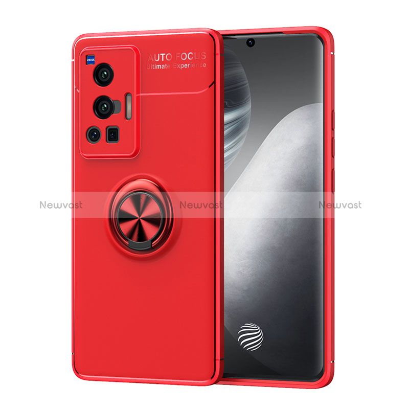 Ultra-thin Silicone Gel Soft Case Cover with Magnetic Finger Ring Stand SD2 for Vivo X70 Pro 5G Red