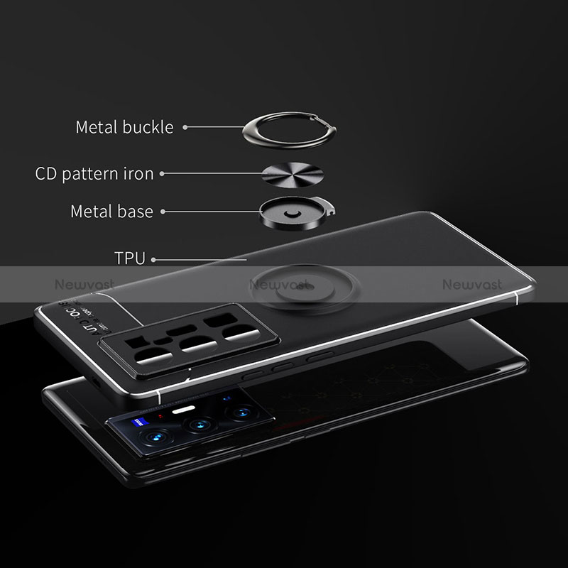 Ultra-thin Silicone Gel Soft Case Cover with Magnetic Finger Ring Stand SD2 for Vivo X70 Pro+ Plus 5G