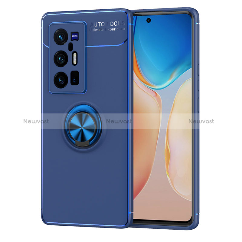 Ultra-thin Silicone Gel Soft Case Cover with Magnetic Finger Ring Stand SD2 for Vivo X70 Pro+ Plus 5G Blue